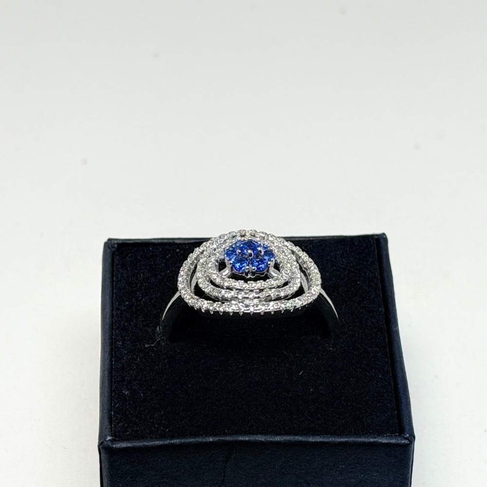 Sterling Silver 925 Blue CZ Concentric Circle Halo Ring Size 10 - Picture 4 of 13